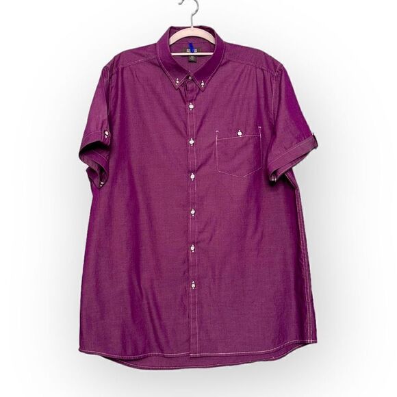 Kenneth Cole Reaction button down cotton short sleeve purple xl - Picture 1 of 10